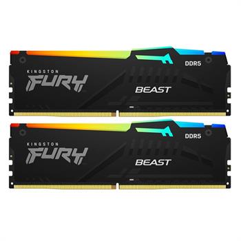 رم کامپیوتر کینگستون مشکی مدل DDR5 Fury Beast دو کاناله 5200 مگاهرتز CL36 ظرفیت 64 گیگابایت