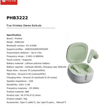 هندزفری بی سیم پرووان مدل PHB3222 سبز  - 3