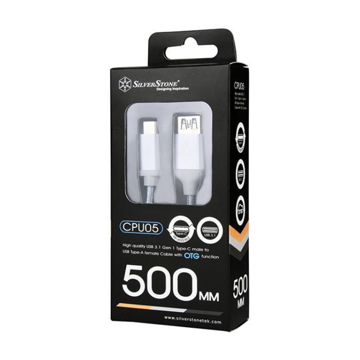 SilverStone CPU05 - USB 3.1 Type-C male to USB Type-A female 0.5m Cable - 7