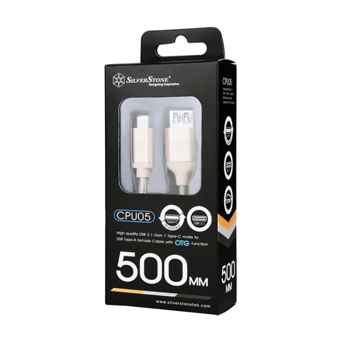 SilverStone CPU05 - USB 3.1 Type-C male to USB Type-A female 0.5m Cable - 6
