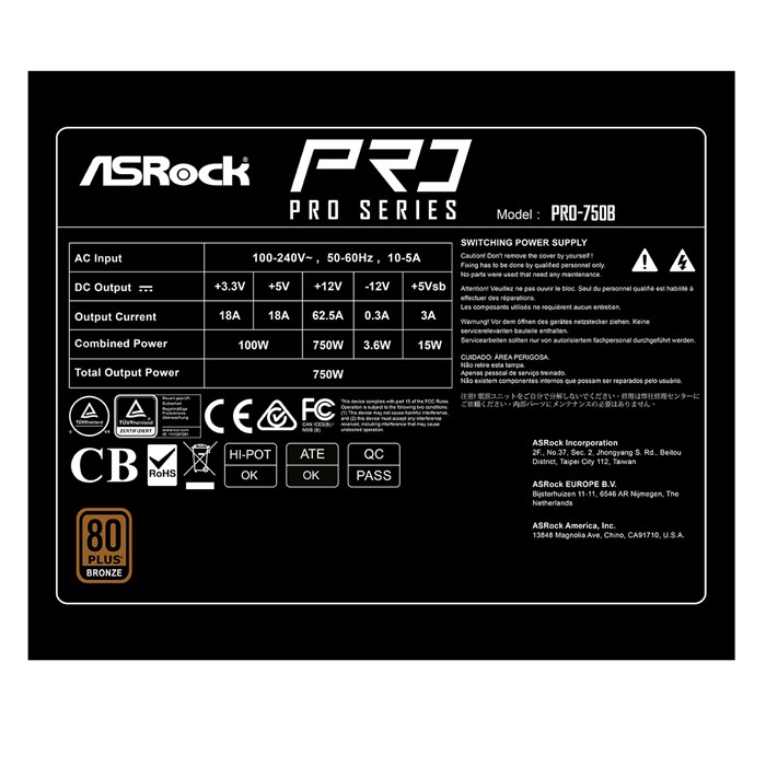 پاور کامپیوتر ازراک ASRock PRO-750B BRONZE توان 750 وات - 6