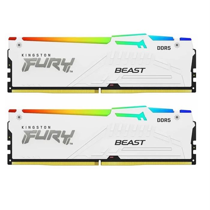 رم کامپیوتر کینگستون سفید مدل DDR5 Fury Beast دو کاناله 5200 مگاهرتز CL36 ظرفیت 64 گیگابایت