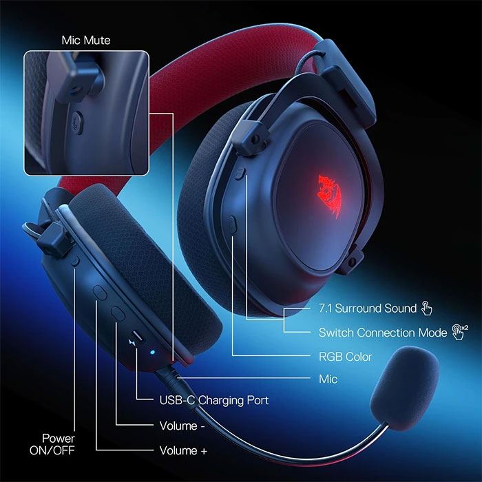 هدست گیمینگ بلوتوثی ردراگون مدل ZEUS H510 PRO RGB - 6