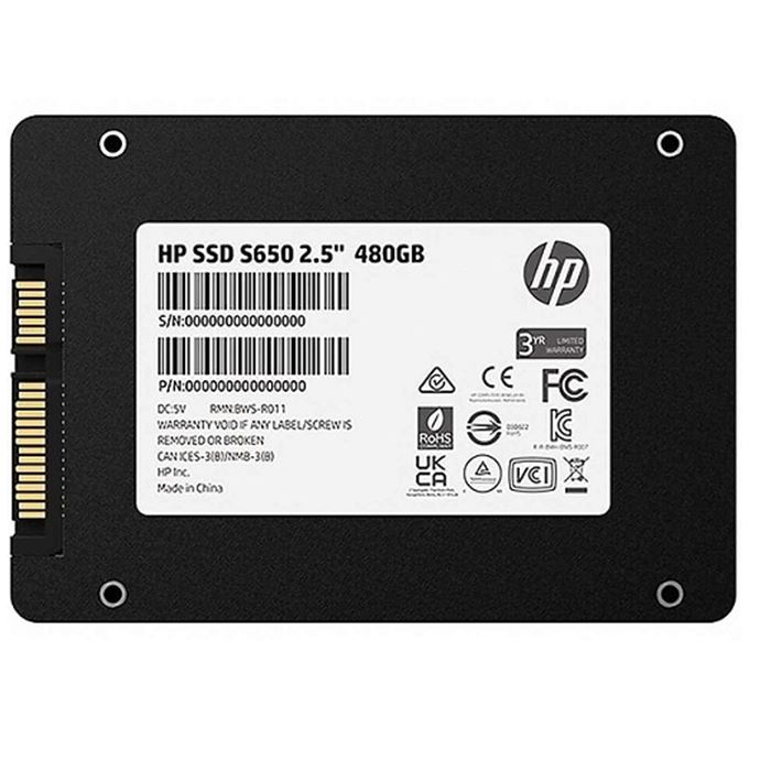 حافظه اس اس دی اینترنال 2.5 اینچ SATA اچ پی مدل HP S650 ظرفیت 480 گیگابایت - 2
