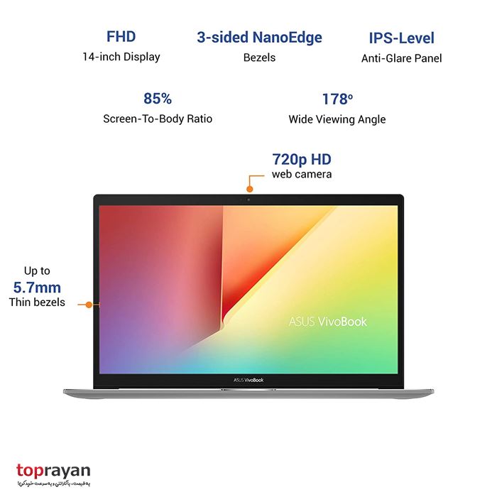 لپ تاپ 14 اینچ ایسوس مدل VivoBook S14 M433UA با پردازنده Ryzen 5 5500U رم 16GB حافظه 1TB SSD گرافیک Full HD AMD Radeon   - 4