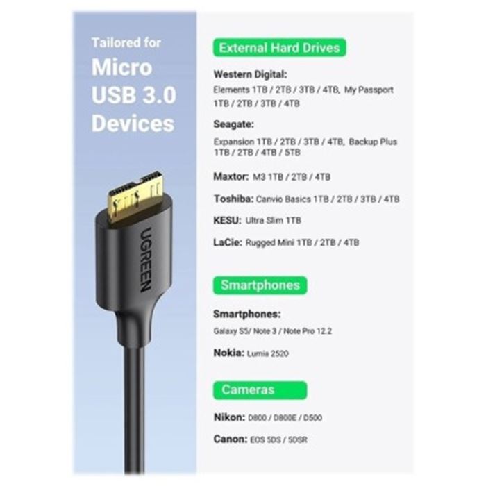 کابل Micro USB 3.0 (هارد) یوگرین US130 - 4