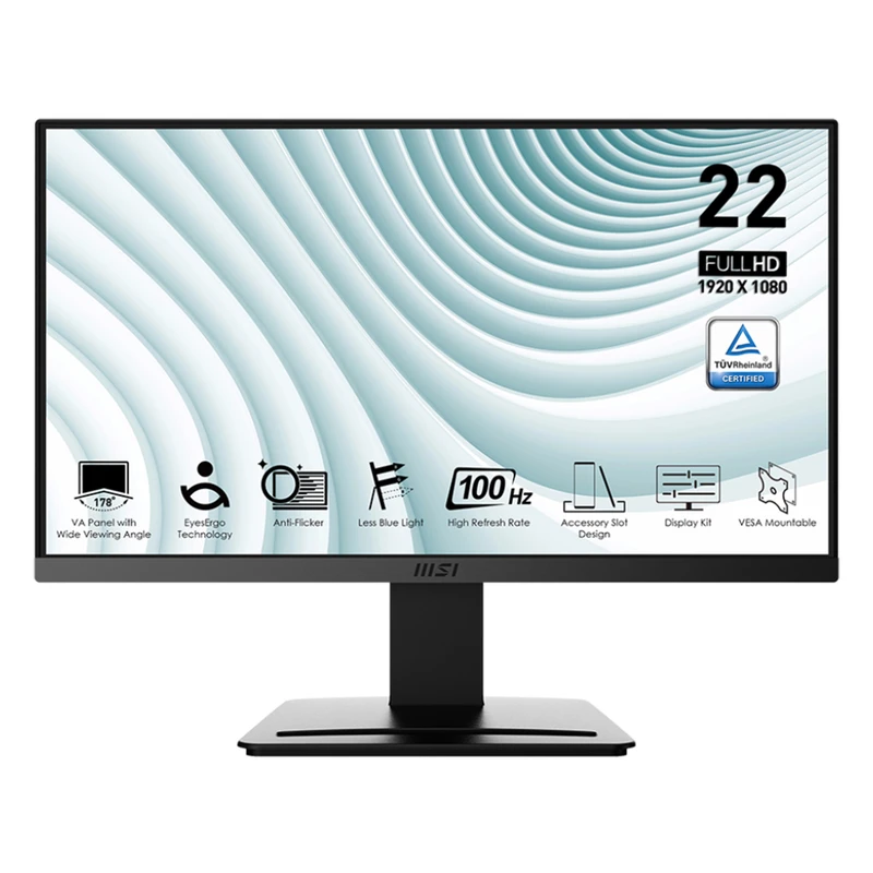 MSI PRO MP223 22 Inch Full HD 1ms (MPRT) 4ms (GTG) 100Hz VA Flat Monitor