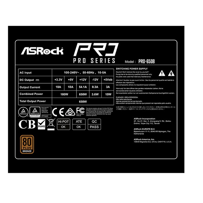 پاور کامپیوتر ازراک ASRock PRO-650B BRONZE توان 650 وات - 6