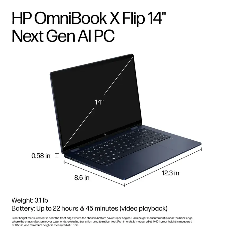 لپ تاپ 14 اینچی اچ پی Omnibook X Flip 14 FM0023dx پردازنده Ultra7 256V رم 16GB حافظه SSD 1TB گرافیک Intel Arc 8G - 5