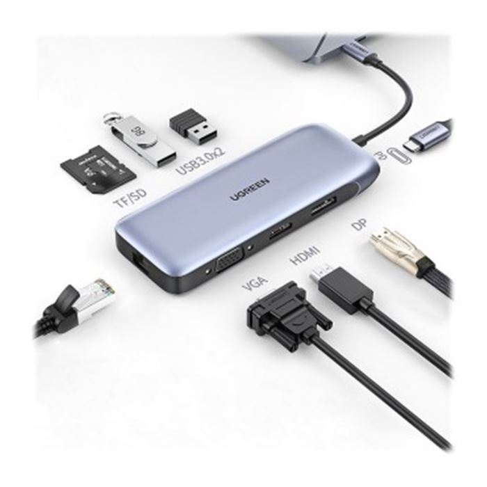هاب 2 پورت Type C به 3.0 USB با یک پورت HDMI و VGA و DisplayPort و LAN و درگاه کارت حافظه با قابلیت PD یوگرین CM274 — 3