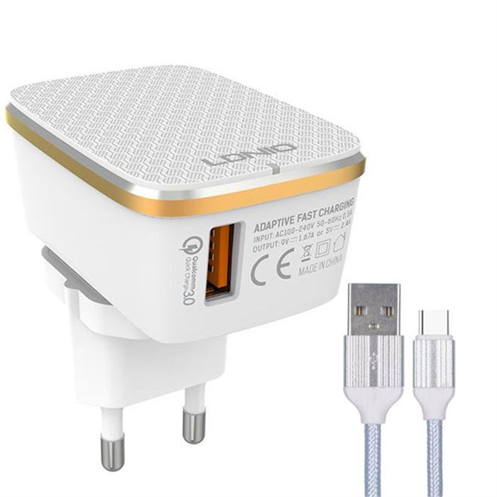 شارژر دیواری الدینیو مدل A1204Q به همراه کابل تبدیل USB-C