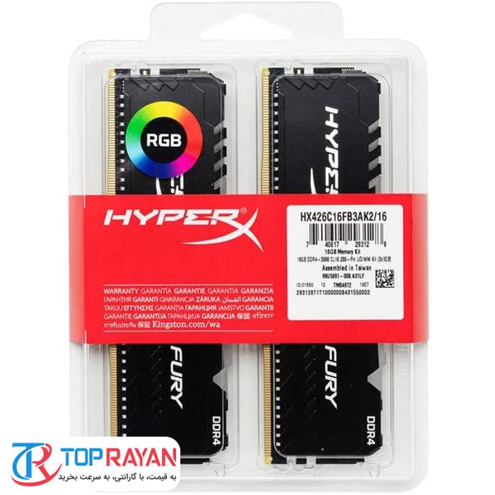 رم کینگستون سری HyperX Fury RGB با ظرفیت 16 گیگابایت و فرکانس 3200 مگاهرتز  - 5