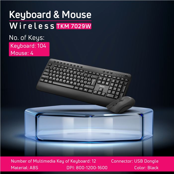 ماوس و کیبورد بی سیم تسکو مدل TKM 7029W - 7