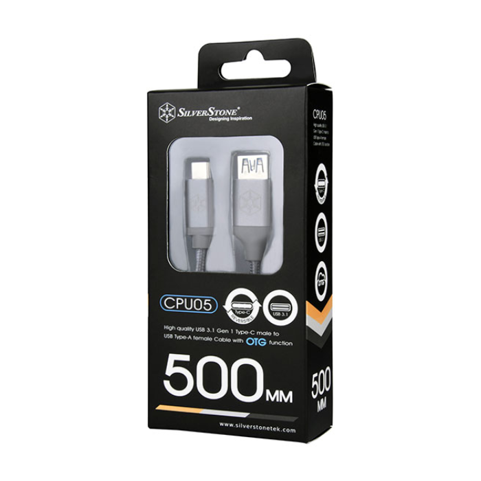 کابل 0.5 متری سیلوراستون ذغالی مدل CPU05 - USB 3.1 Type-C male to USB Type-A female - 7