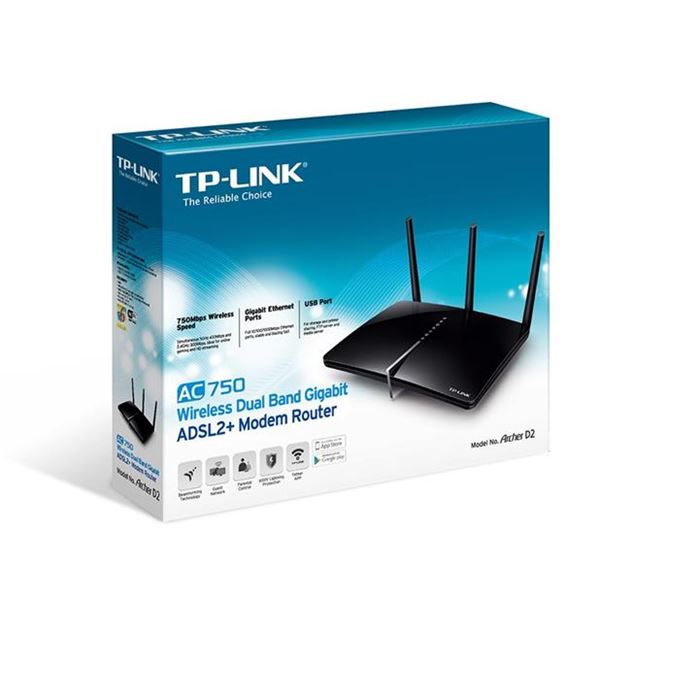 مودم روتر +ADSL2 بی‌سیم و دوباند تی پی لینک مدل Archer D2 AC750 - 5