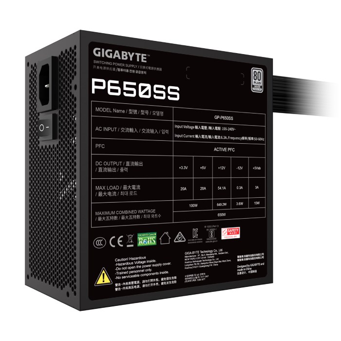 پاور 650 وات غیر ماژولار گیگابایت مدل P650SS Black - 5
