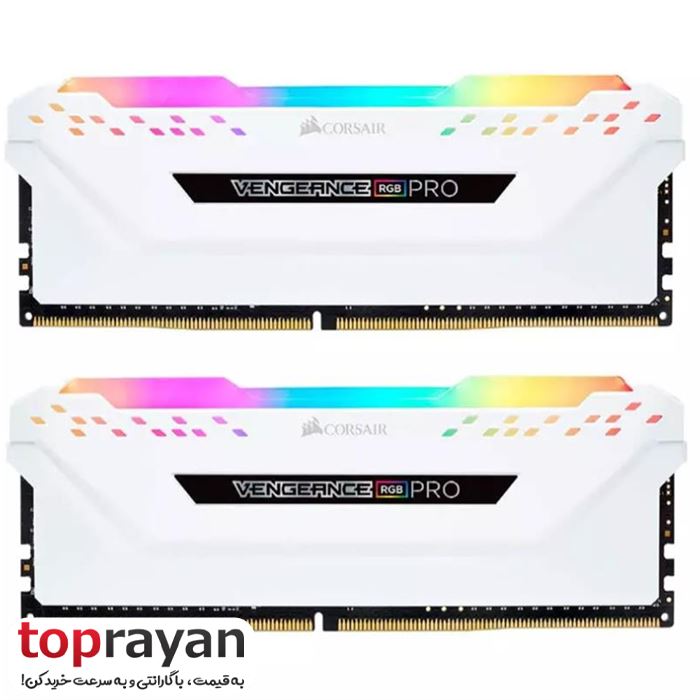 رم کورسیر سری VENGEANCE RGB PRO White DDR4 16GB 3600MHz CL18 Dual Channel - 2