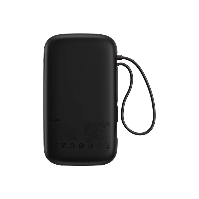 پاوربانک باسئوس مدل Qpow2 Dual Cable Digital Display Black ظرفیت 10000 میلی‌آمپر 22.5 وات - 5