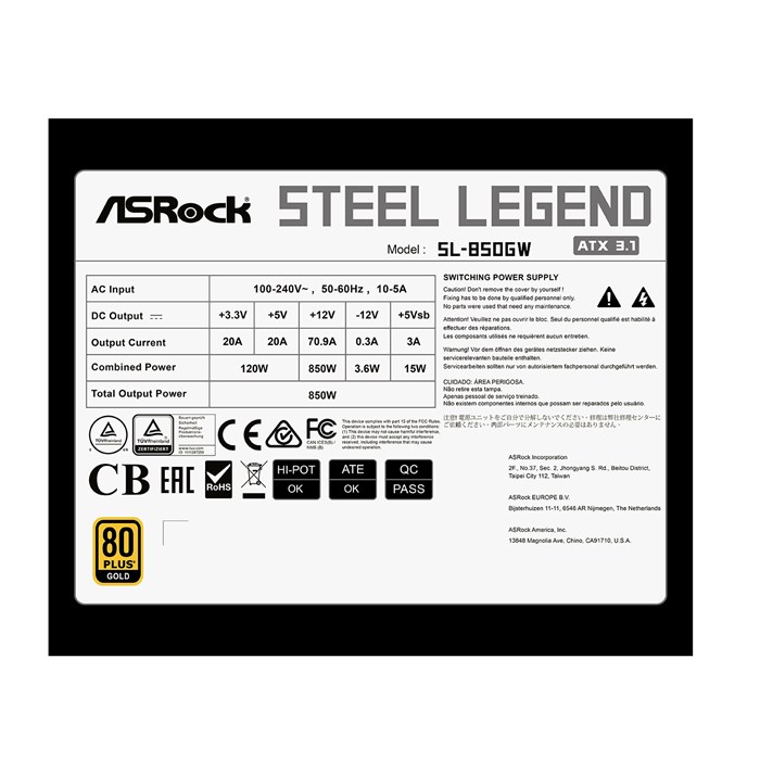 پاور کامپیوتر ازراک ASRock SL-850GW GOLD توان 850 وات - 7