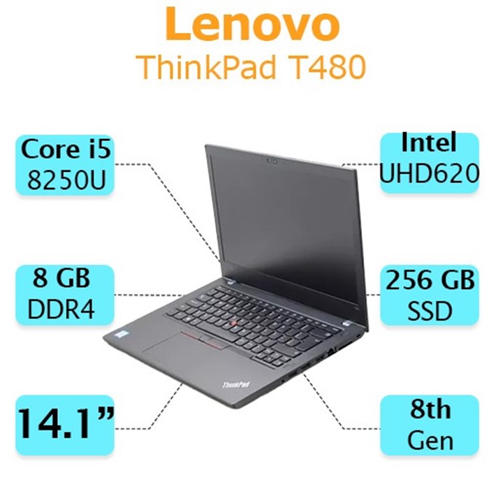 لپ تاپ استوک لنوو مدل ThinkPad T480 پردازنده Core i5 8250 رم 8GB حافظه 256GB  گرافیک Intel